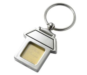 Silver Photo Frame House Key Ring - AK-104 - Engraveable mini photo frame in shape of a house