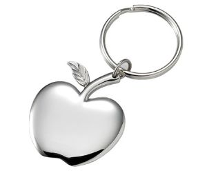Silver Key Apple Ring - AK-131 - Engraveable silver apple key ring
