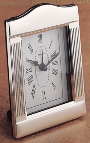 Silver Tone Clock - Silver Tone, Glossy Finish, Engravable Clock