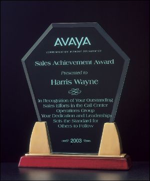 Acrylic Award diamond - Diamond series piano-finished base with rosewood satin and gold metal accents 3/8" thick jade acrylic