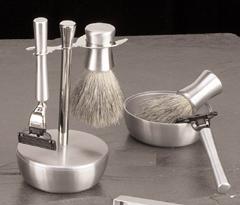 Shaving Kit, BB08 - Razor, Badger Brush, Soap Dish & Stand, engraving optional