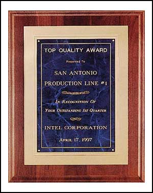 p312 - Milano marble - Frost gold back plate with bright gold embossed frame on solid American walnut board. 12X15.