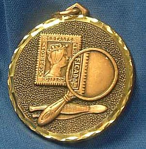 Stamp Collector Medal - Stamp collection medal, gold.  Can be engraved on the back (optional)